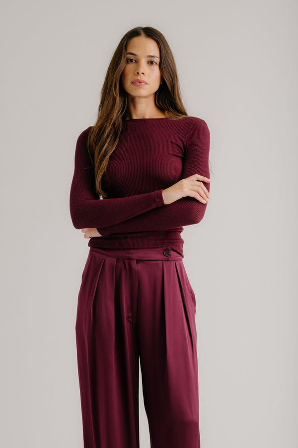 sablyn QUINCY LS FITTED CREWNECK TEE | BORDEAUX