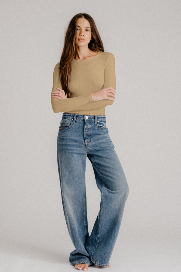 Sablyn QUINCY LS FITTED CREWNECK TEE | CAMEL