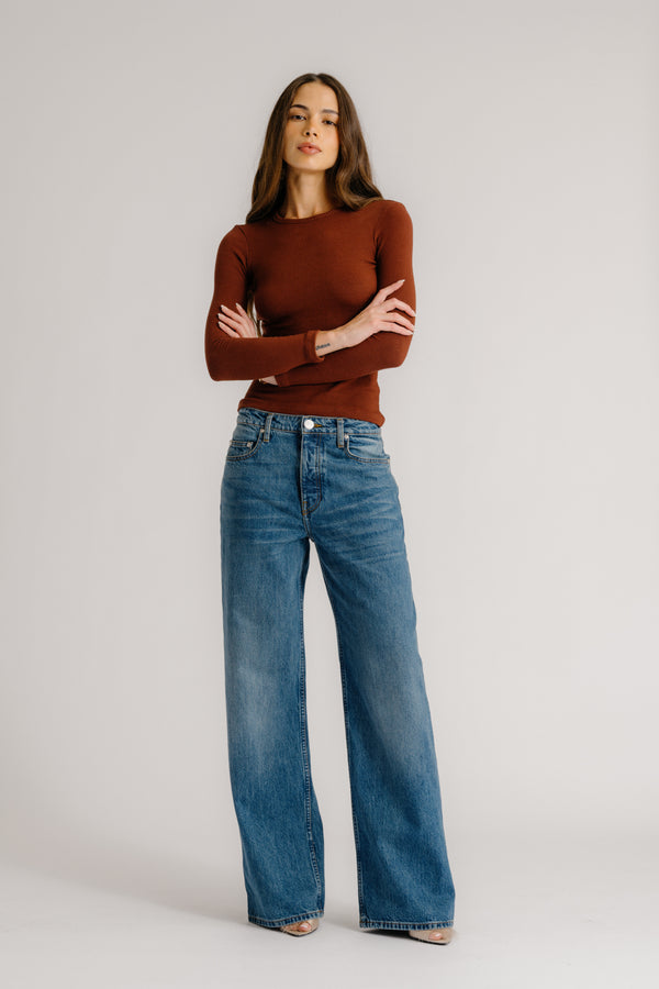 Sablyn QUINCY LS FITTED CREWNECK TEE | MAHOGANY