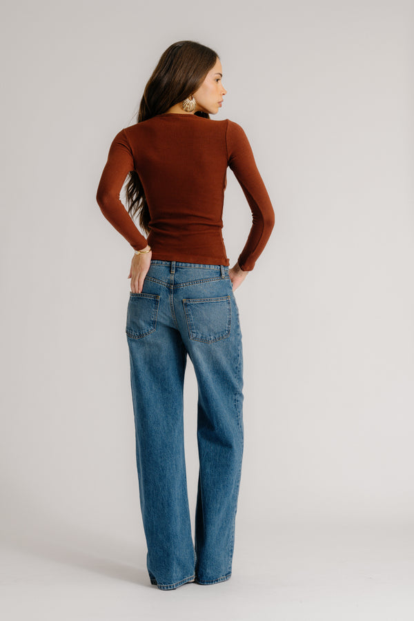 Sablyn QUINCY LS FITTED CREWNECK TEE | MAHOGANY