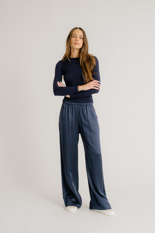 Sablyn QUINCY LS FITTED CREWNECK TEE | MIDNIGHT NAVY