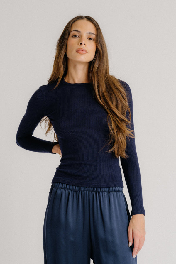 sablyn QUINCY LS FITTED CREWNECK TEE | MIDNIGHT NAVY
