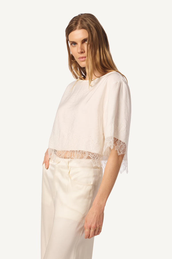sablyn SILVIA SLOUCHY TEE W/ LACE TRIM | WHITE