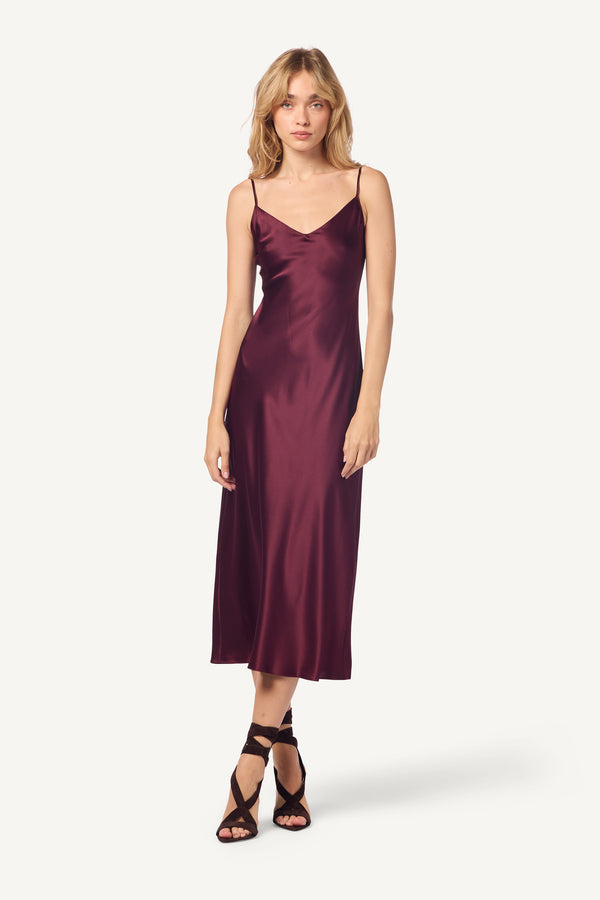 sablyn TAYLOR MIDI SILK SLIP DRESS | BORDEAUX