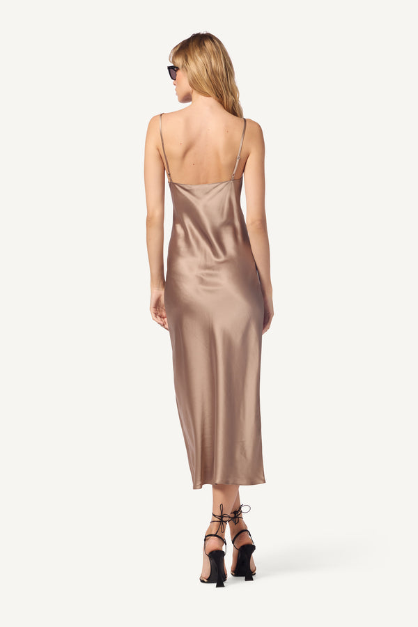 Sablyn TAYLOR MIDI SILK SLIP DRESS | ECO GRAVEL