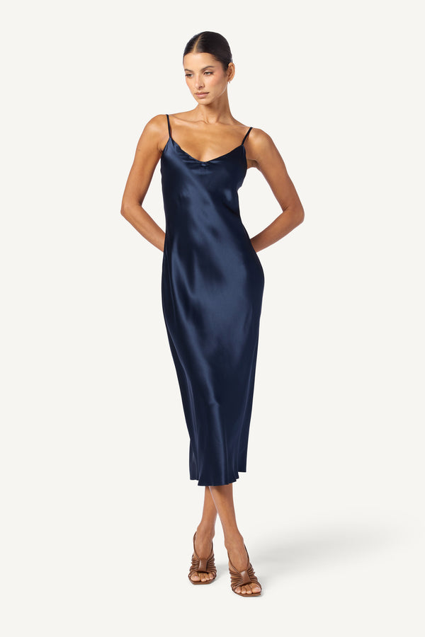 sablyn TAYLOR MIDI SILK SLIP DRESS | MIDNIGHT NAVY
