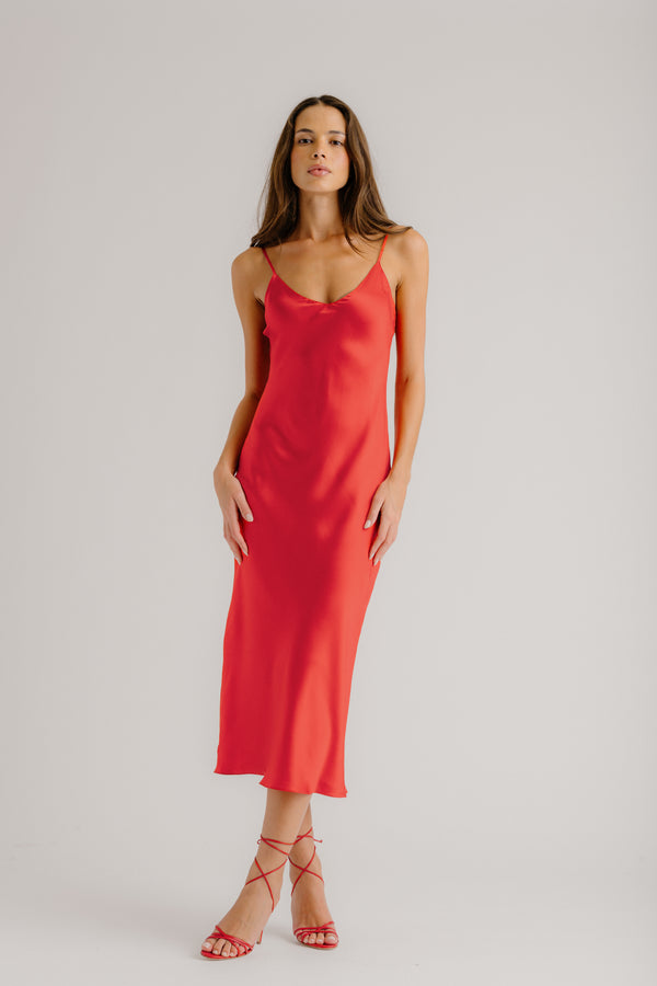 sablyn TAYLOR SILK SLIP DRESS | SCARLET