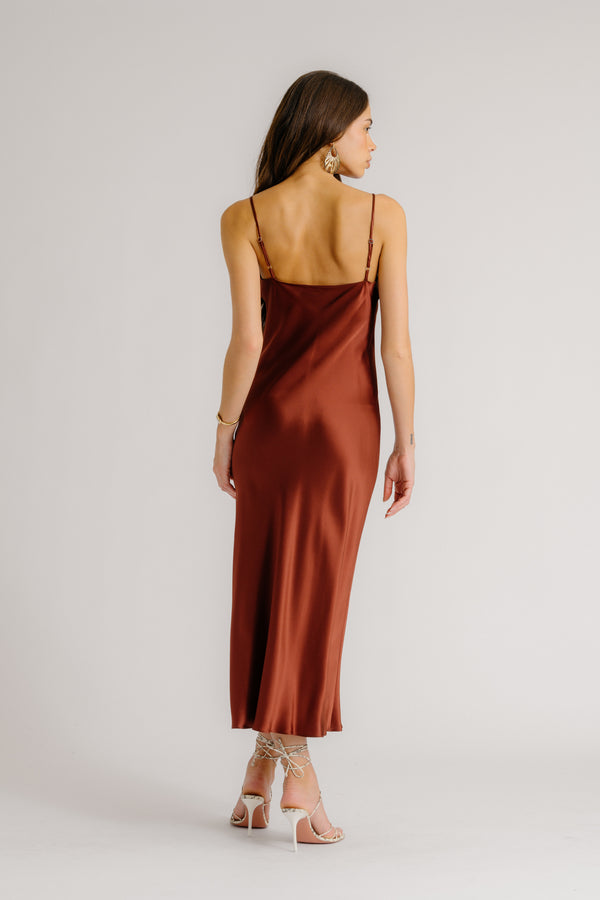 Sablyn TAYLOR V-NECK BIAS CUT SILK DRESS | MAHOGANY