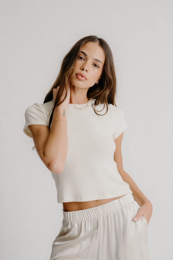 sablyn YAEL FITTED RIB TEE SHIRT | GARDENIA