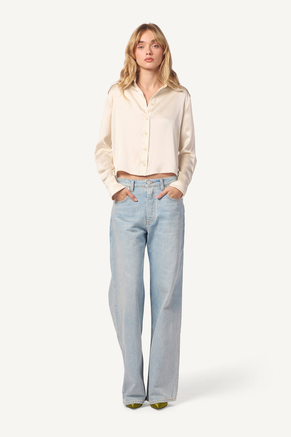 Sablyn YVES STRAIGHT HEM SILK BUTTON DOWN | GARDENIA