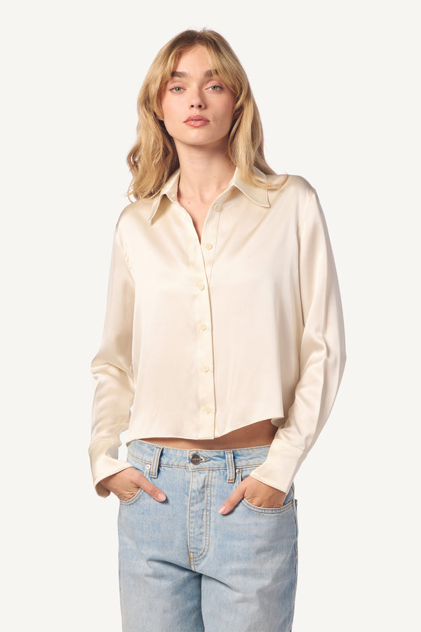 Sablyn YVES STRAIGHT HEM SILK BUTTON DOWN | GARDENIA