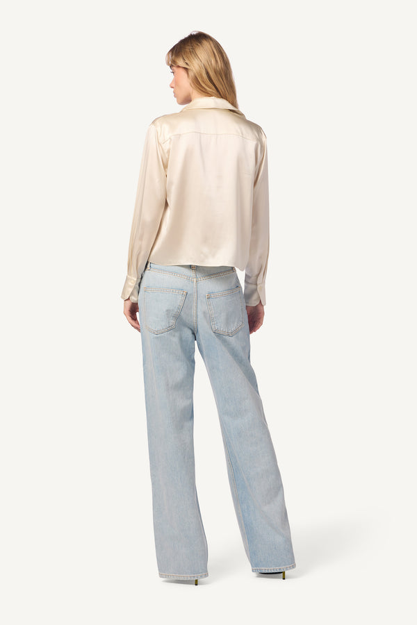 Sablyn YVES STRAIGHT HEM SILK BUTTON DOWN | GARDENIA
