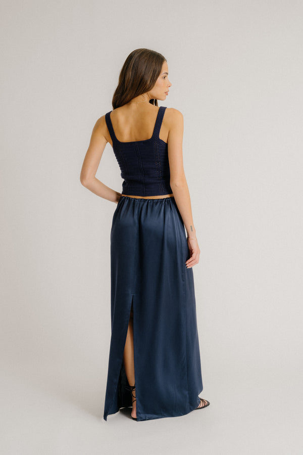 Sablyn SOL DRAWSTRING SILK MAXI SKIRT | MIDNIGHT NAVY