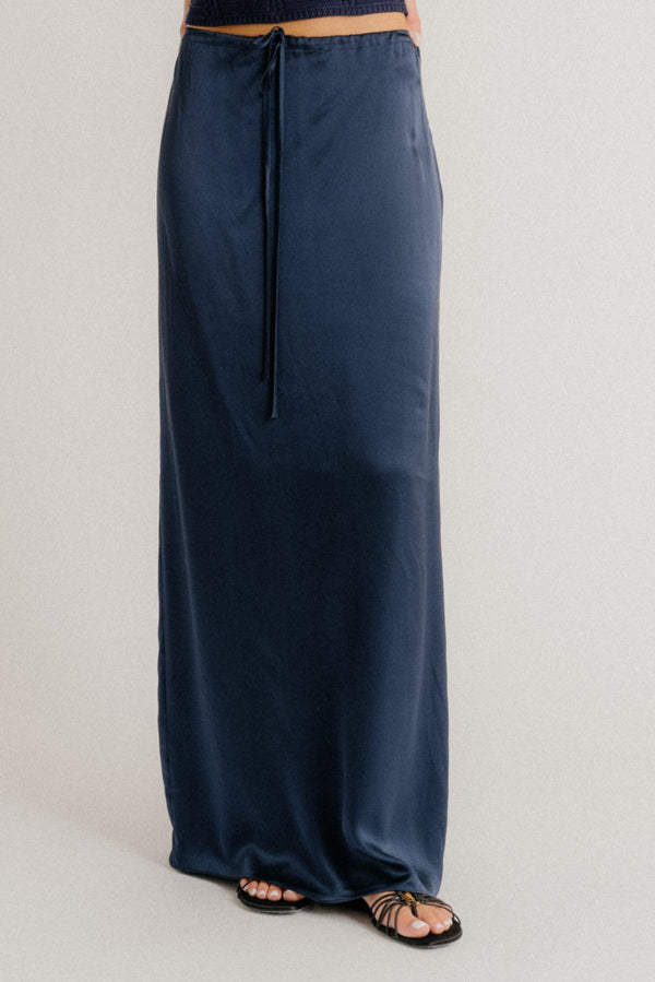 Sablyn SOL DRAWSTRING SILK MAXI SKIRT | MIDNIGHT NAVY