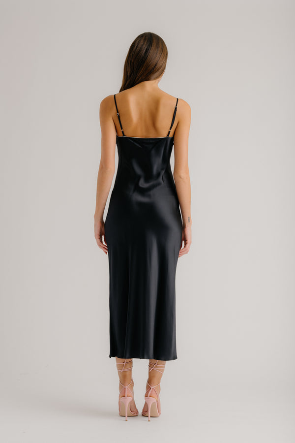 Sablyn TAYLOR SILK DRESS W/ CONTRAST PIPING | BLACK/GARDENIA