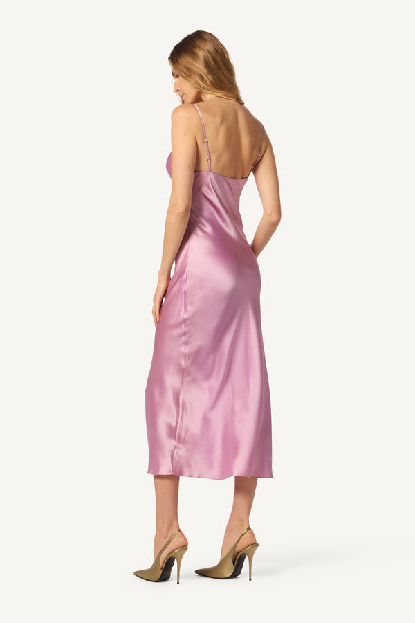 Sablyn TAYLOR SILK DRESS W/ CONTRAST PIPING | ORCHID/DUSTY MAUVE