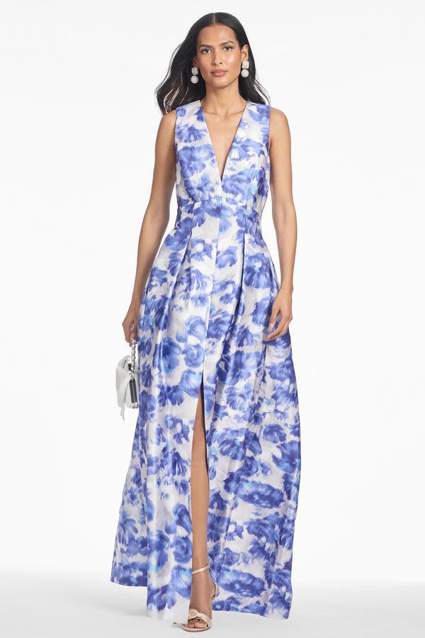 Sachin & Babi Brooke Gown - Azure Watercolor Floral - Final Sale