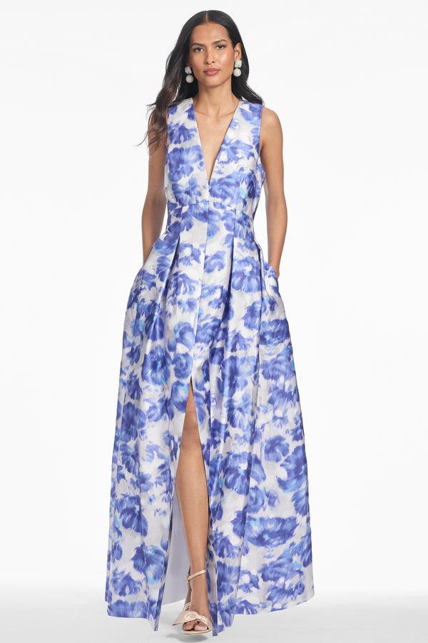 sachin & babi Brooke Gown - Azure Watercolor Floral - Final Sale