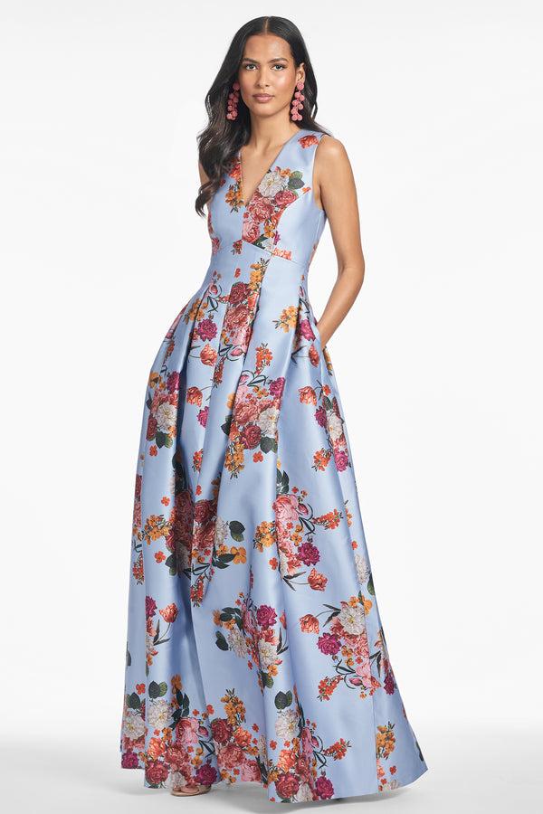 Sachin & Babi BROOKE GOWN - GLACIAL BLUE BRIGHT BOUQUET