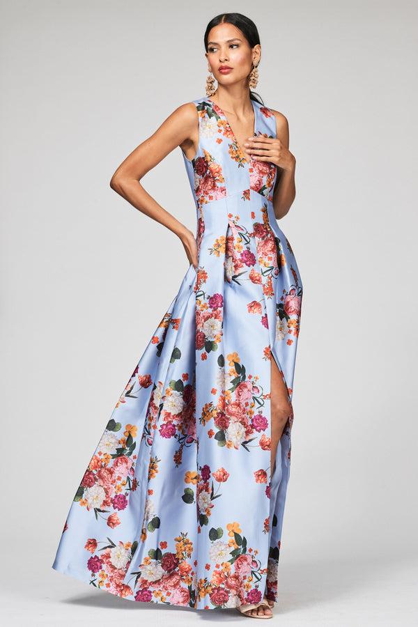 sachin & babi BROOKE GOWN - GLACIAL BLUE BRIGHT BOUQUET