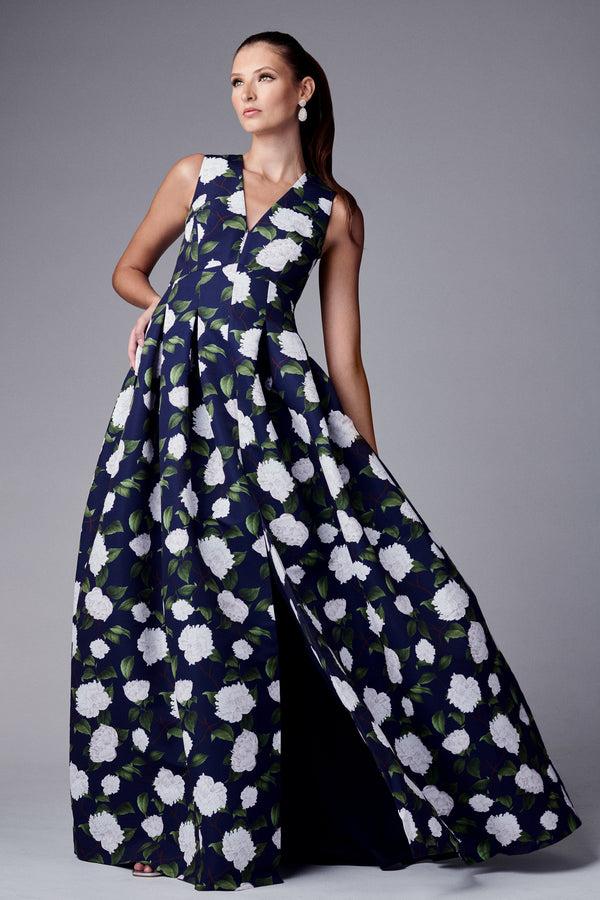 Sachin & Babi Brooke Gown - Navy/Ivory Moonlit Garden - Final Sale