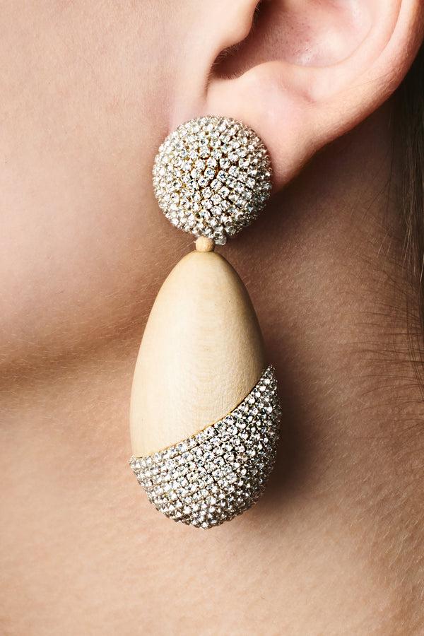 sachin & babi CHRISTINA EARRINGS - PANTO WOOD/CLEAR CRYSTALS