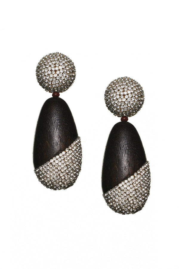 Sachin & Babi CHRISTINA EARRINGS - ROBLE WOOD/CLEAR CRYSTALS