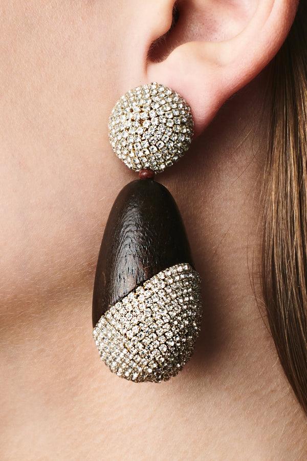 sachin & babi CHRISTINA EARRINGS - ROBLE WOOD/CLEAR CRYSTALS