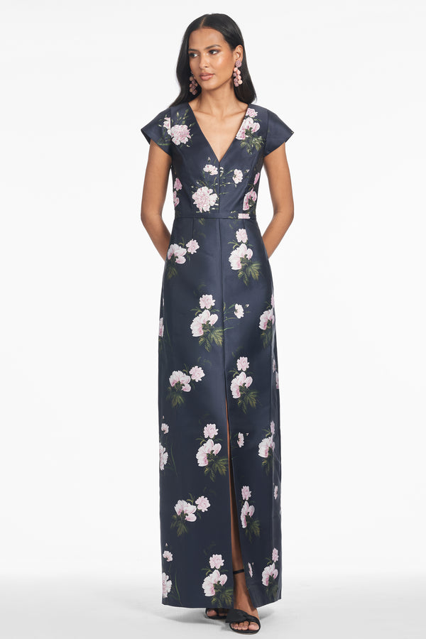 Sachin & Babi DELLA GOWN - DARK MIDNIGHT CARNATIONS - FINAL SALE