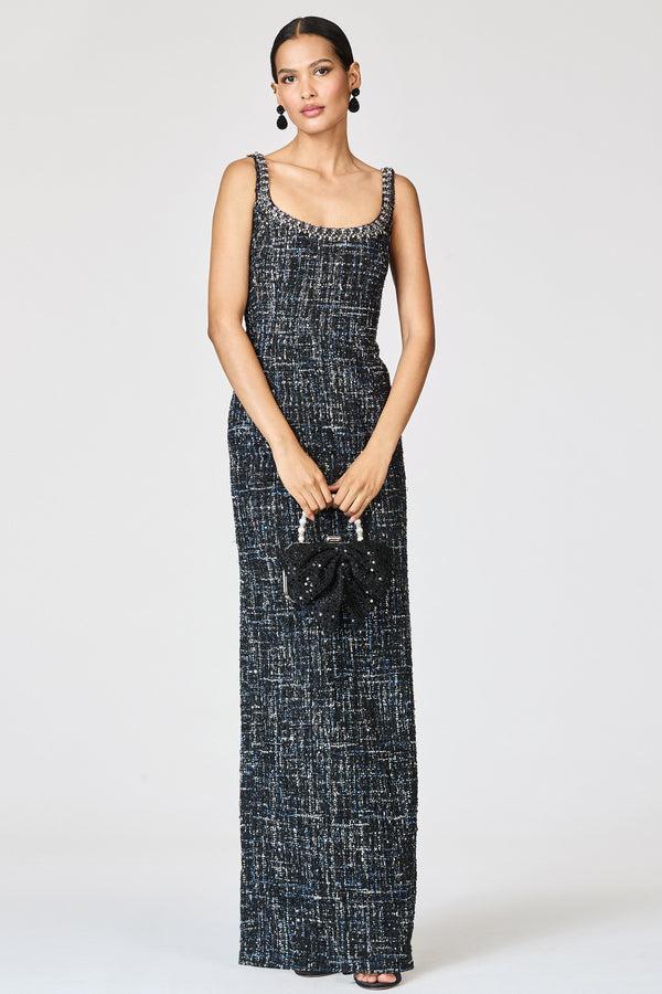 Sachin & Babi EMBELLISHED TWEED LANA GOWN - OBSIDIAN FROST