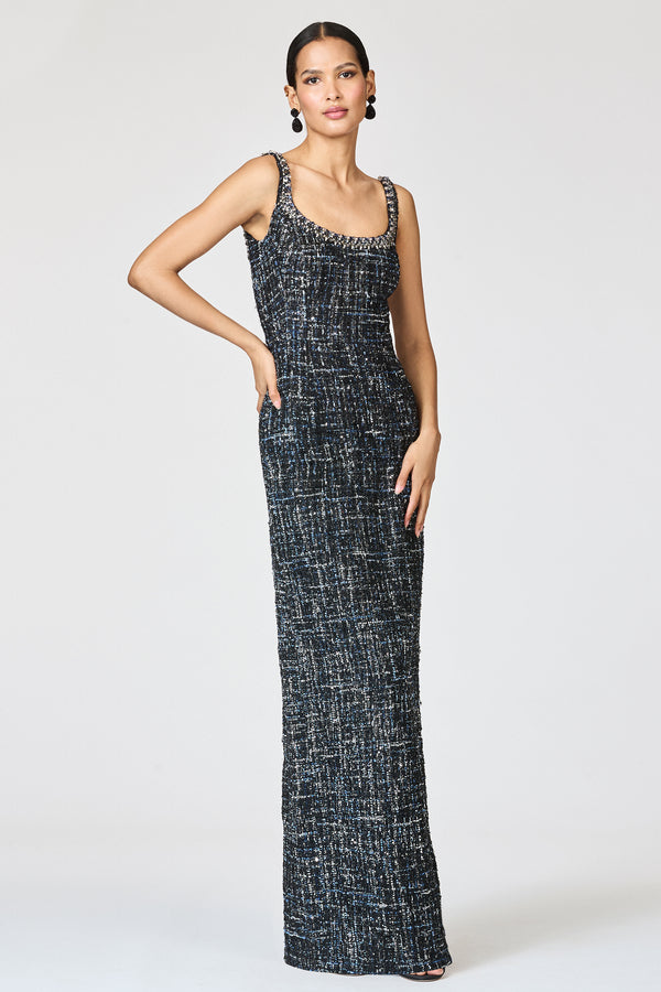 Sachin & Babi EMBELLISHED TWEED LANA GOWN - OBSIDIAN FROST