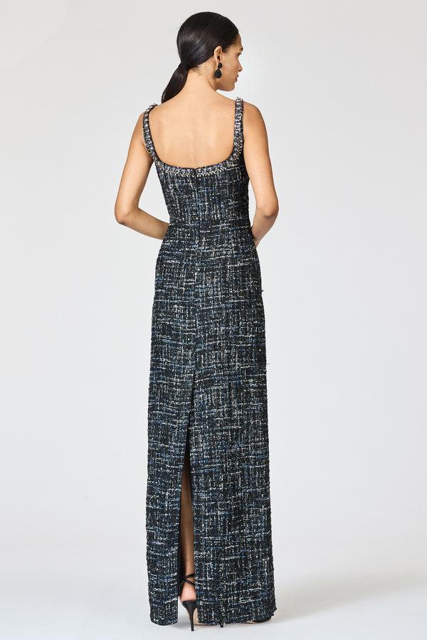 Sachin & Babi EMBELLISHED TWEED LANA GOWN - OBSIDIAN FROST