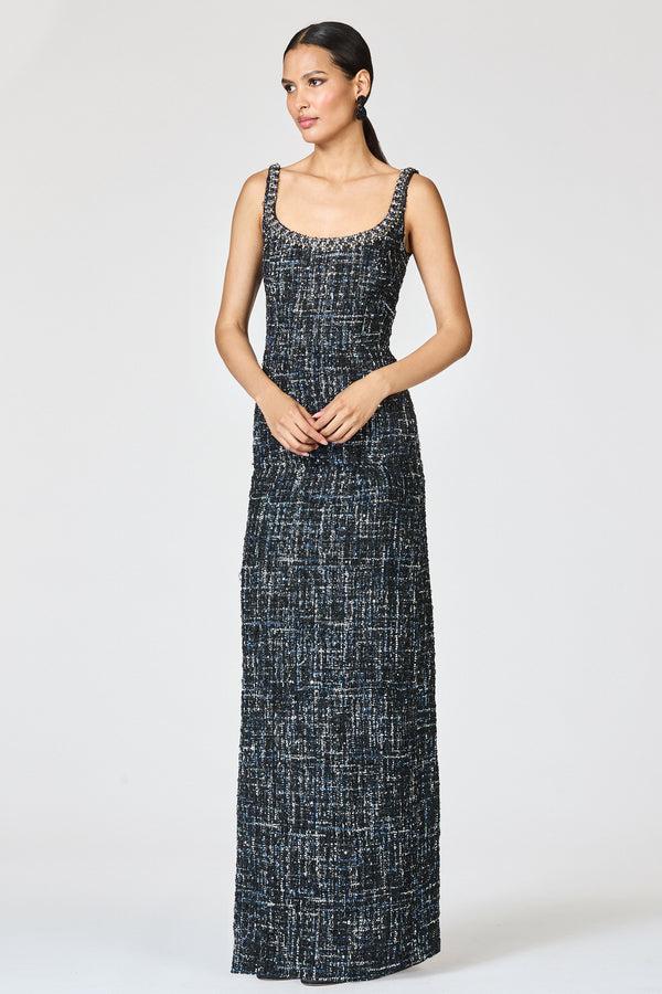 sachin & babi EMBELLISHED TWEED LANA GOWN - OBSIDIAN FROST