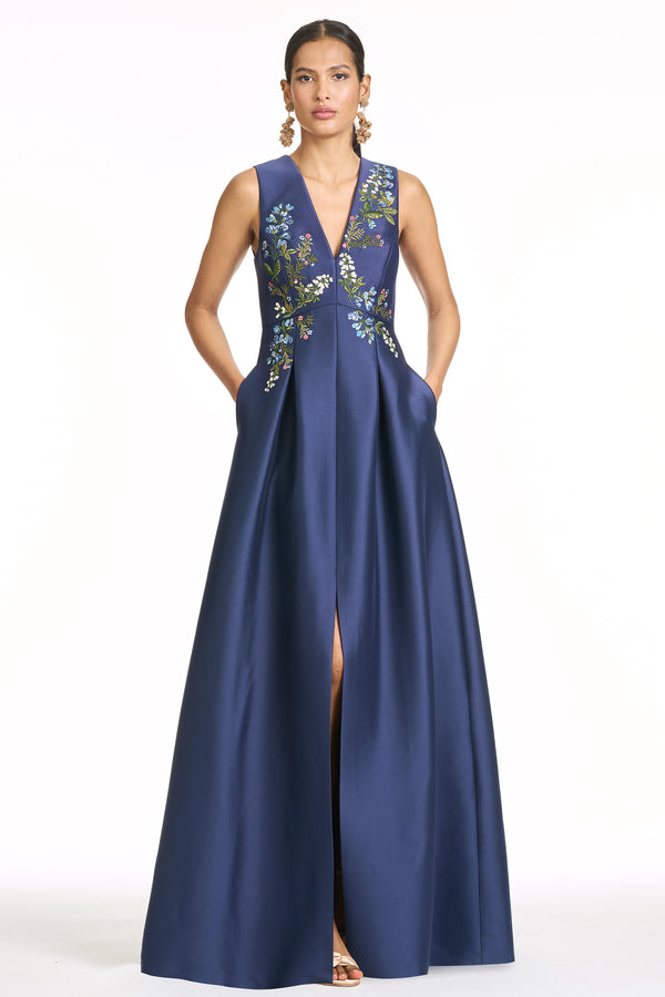 Sachin & Babi EMBROIDERED BROOKLYNNE GOWN - WASHED INDIGO