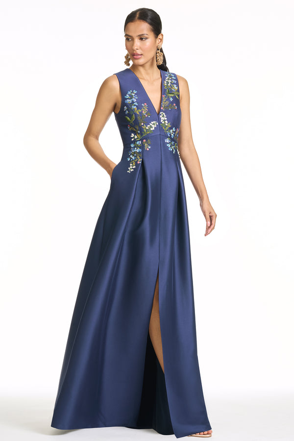 Sachin & Babi EMBROIDERED BROOKLYNNE GOWN - WASHED INDIGO