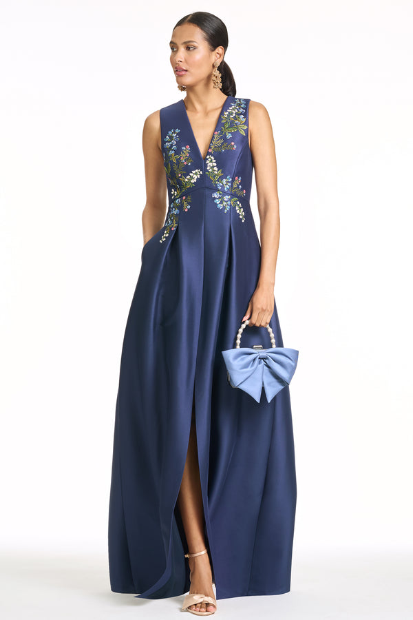 sachin & babi EMBROIDERED BROOKLYNNE GOWN - WASHED INDIGO