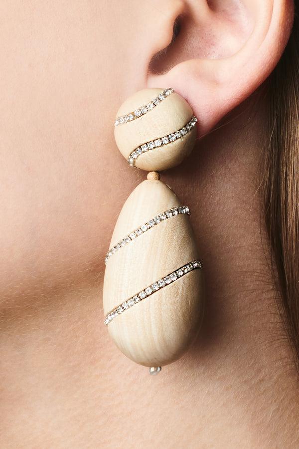 sachin & babi HUDSON EARRINGS - PANTO WOOD/CLEAR CRYSTALS