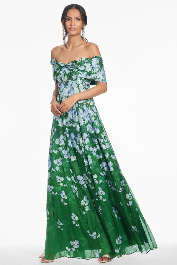 Sachin & Babi KENNEDY GOWN - KELLY GREEN DEGRADE FLORALS