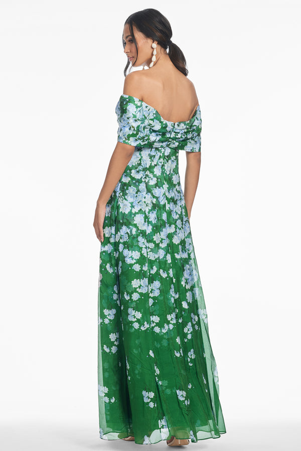 Sachin & Babi KENNEDY GOWN - KELLY GREEN DEGRADE FLORALS