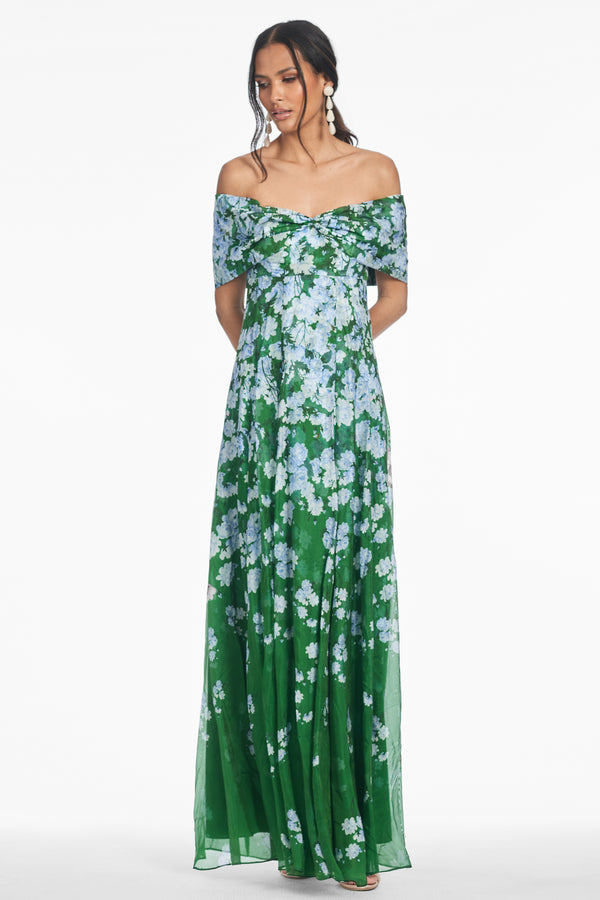 Sachin & Babi KENNEDY GOWN - KELLY GREEN DEGRADE FLORALS