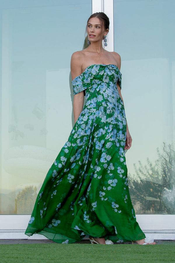 sachin & babi KENNEDY GOWN - KELLY GREEN DEGRADE FLORALS