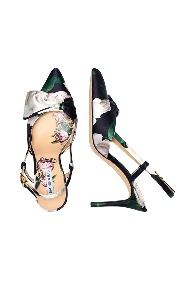 sachin & babi Lenox Obi-Bow Slingback - Black Dense Rose Floral