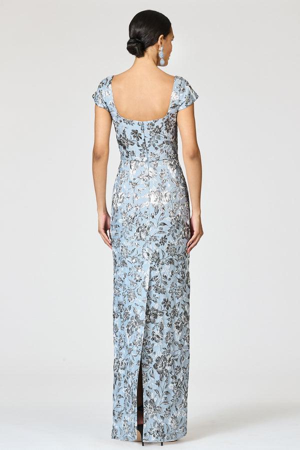 Sachin & Babi METALLIC CLOQUE GRACE GOWN - PEWTER GARDENS