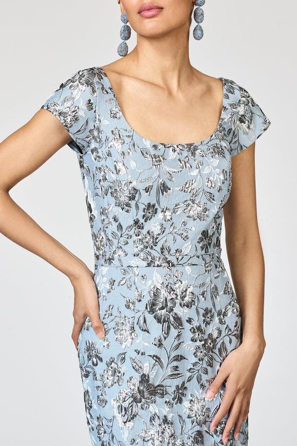 Sachin & Babi METALLIC CLOQUE GRACE GOWN - PEWTER GARDENS