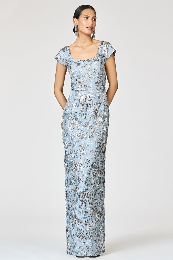 Sachin & Babi METALLIC CLOQUE GRACE GOWN - PEWTER GARDENS