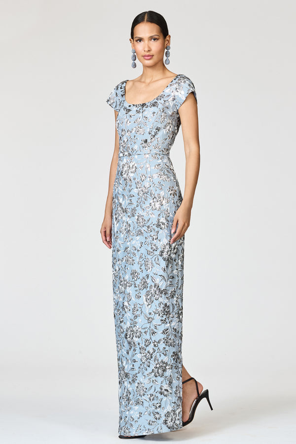 sachin & babi METALLIC CLOQUE GRACE GOWN - PEWTER GARDENS