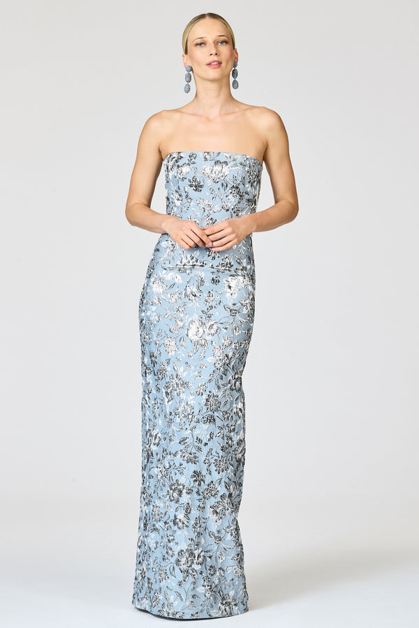 Sachin & Babi METALLIC CLOQUE SOPHIA GOWN - PEWTER GARDENS