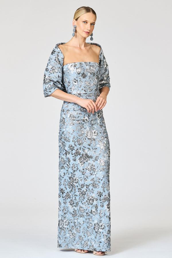 Sachin & Babi METALLIC CLOQUE SOPHIA GOWN - PEWTER GARDENS