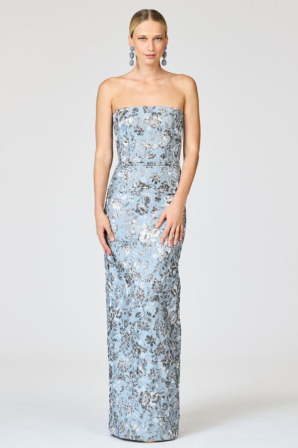 sachin & babi METALLIC CLOQUE SOPHIA GOWN - PEWTER GARDENS