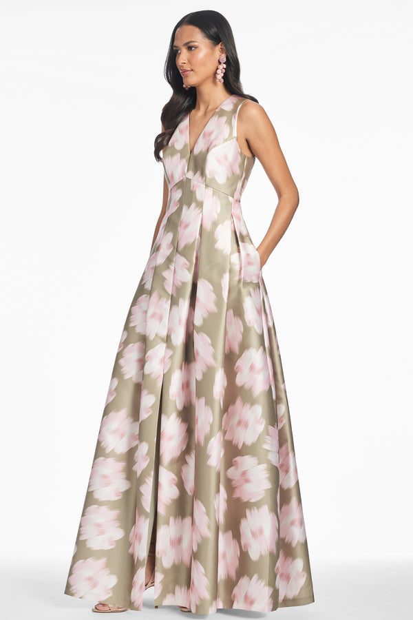 Sachin & Babi Brooke Gown - Green Ikat Floral